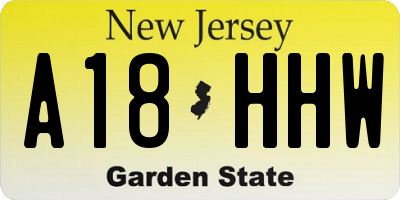 NJ license plate A18HHW