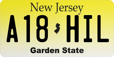 NJ license plate A18HIL