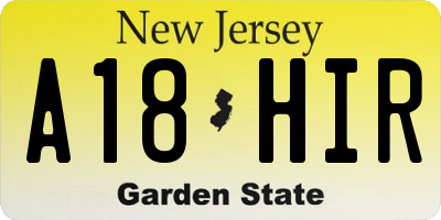 NJ license plate A18HIR