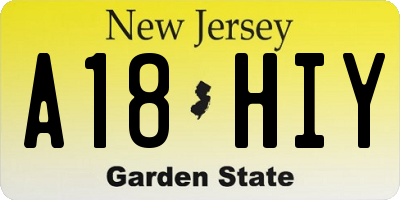 NJ license plate A18HIY