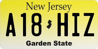 NJ license plate A18HIZ