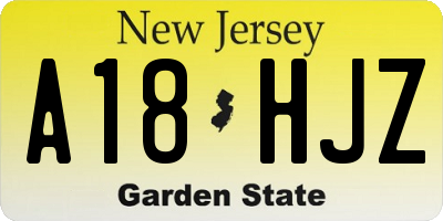 NJ license plate A18HJZ
