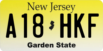 NJ license plate A18HKF