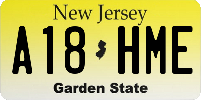 NJ license plate A18HME