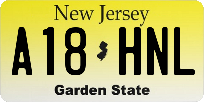 NJ license plate A18HNL