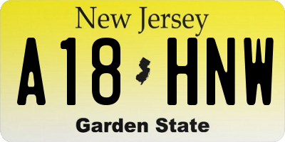 NJ license plate A18HNW