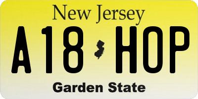 NJ license plate A18HOP