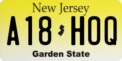 NJ license plate A18HOQ