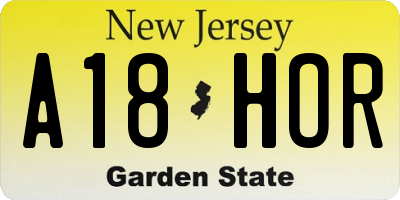 NJ license plate A18HOR