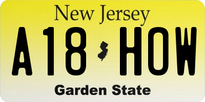 NJ license plate A18HOW
