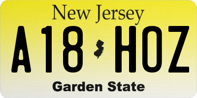 NJ license plate A18HOZ