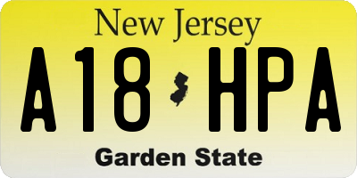 NJ license plate A18HPA