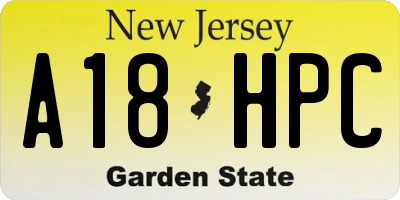 NJ license plate A18HPC