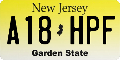 NJ license plate A18HPF
