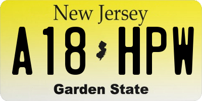 NJ license plate A18HPW