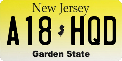 NJ license plate A18HQD