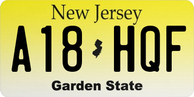 NJ license plate A18HQF