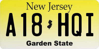 NJ license plate A18HQI