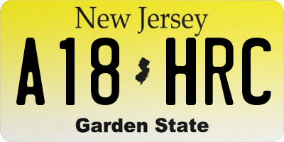 NJ license plate A18HRC