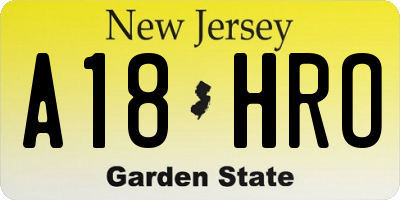 NJ license plate A18HRO