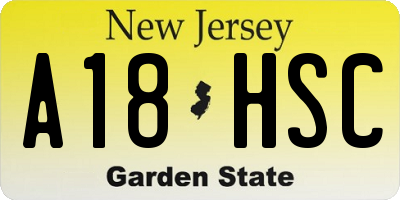 NJ license plate A18HSC