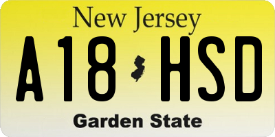 NJ license plate A18HSD
