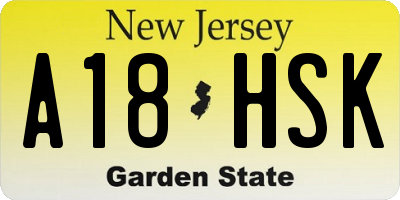 NJ license plate A18HSK