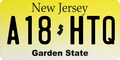 NJ license plate A18HTQ