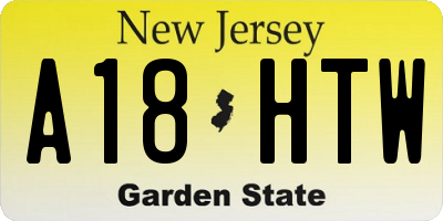 NJ license plate A18HTW