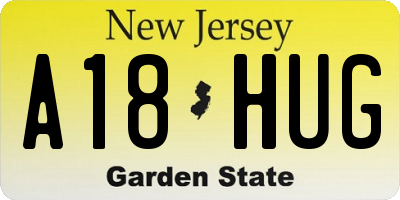 NJ license plate A18HUG