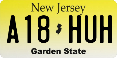NJ license plate A18HUH