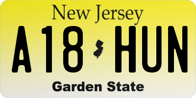 NJ license plate A18HUN