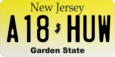 NJ license plate A18HUW
