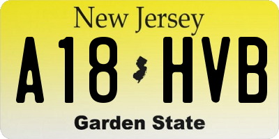 NJ license plate A18HVB