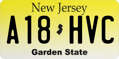 NJ license plate A18HVC