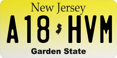 NJ license plate A18HVM