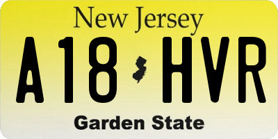 NJ license plate A18HVR