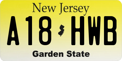 NJ license plate A18HWB