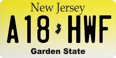 NJ license plate A18HWF