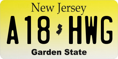 NJ license plate A18HWG