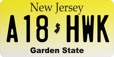 NJ license plate A18HWK