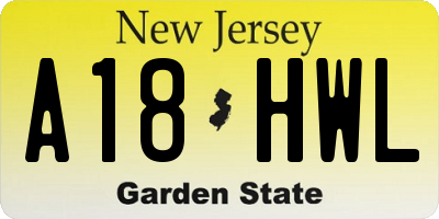NJ license plate A18HWL