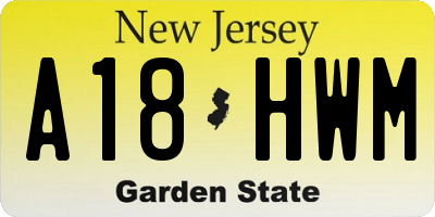 NJ license plate A18HWM