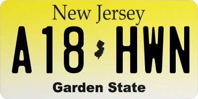 NJ license plate A18HWN