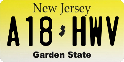 NJ license plate A18HWV