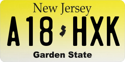 NJ license plate A18HXK