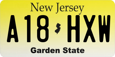 NJ license plate A18HXW