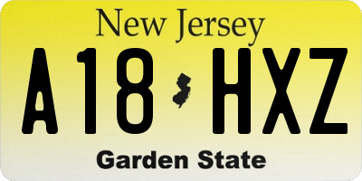 NJ license plate A18HXZ