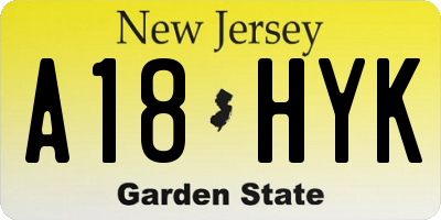 NJ license plate A18HYK