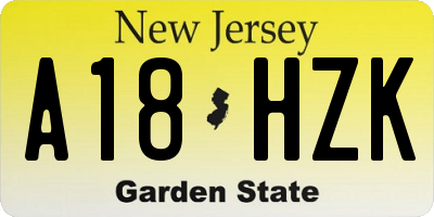 NJ license plate A18HZK